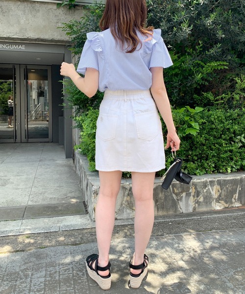 OLIVE des OLIVE(オリーブデオリーブ)の「ボウタイリボンフリル袖ブラウス(シャツ/ブラウス・レディース・ホワイト/オフホワイト/サックスブルー・FREE)」の16枚目の写真