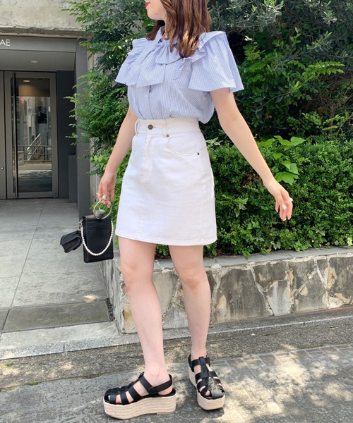 OLIVE des OLIVE(オリーブデオリーブ)の「ボウタイリボンフリル袖ブラウス(シャツ/ブラウス・レディース・ホワイト/オフホワイト/サックスブルー・FREE)」の15枚目の写真