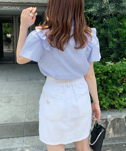 OLIVE des OLIVE(オリーブデオリーブ)の「ボウタイリボンフリル袖ブラウス(シャツ/ブラウス・レディース・ホワイト/オフホワイト/サックスブルー・FREE)」の19枚目の写真