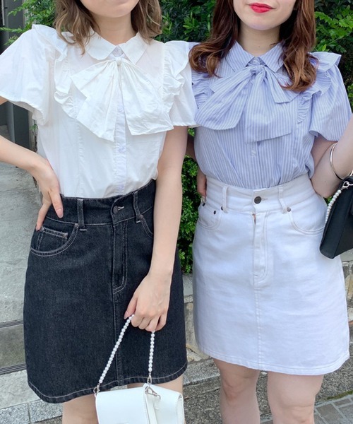 OLIVE des OLIVE(オリーブデオリーブ)の「ボウタイリボンフリル袖ブラウス(シャツ/ブラウス・レディース・ホワイト/オフホワイト/サックスブルー・FREE)」の20枚目の写真