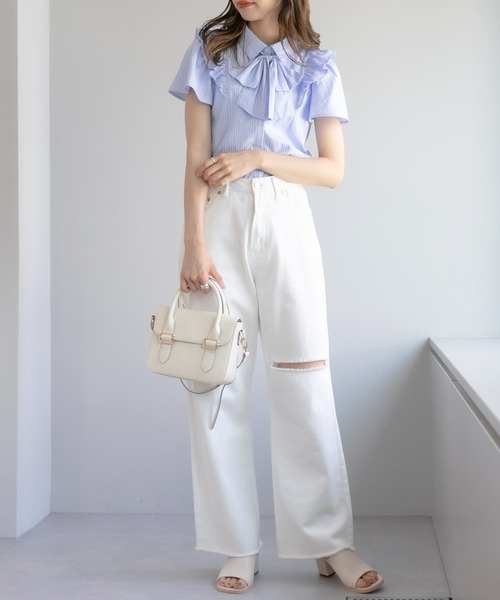 OLIVE des OLIVE(オリーブデオリーブ)の「ボウタイリボンフリル袖ブラウス(シャツ/ブラウス・レディース・ホワイト/オフホワイト/サックスブルー・FREE)」の21枚目の写真