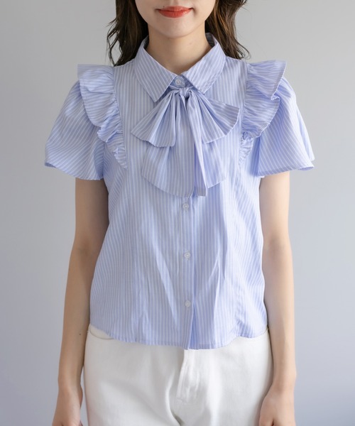 OLIVE des OLIVE(オリーブデオリーブ)の「ボウタイリボンフリル袖ブラウス(シャツ/ブラウス・レディース・ホワイト/オフホワイト/サックスブルー・FREE)」の22枚目の写真