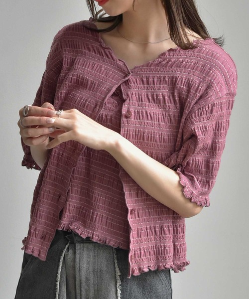 RETRO GIRL（レトロガール）の「メロウカーデビスチェ付set（Tシャツ/カットソー・レディース・スモークピンク/グリーン/オフホワイト/ダークブラウン・FREE）」の4枚目の写真