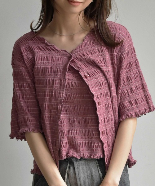 RETRO GIRL（レトロガール）の「メロウカーデビスチェ付set（Tシャツ/カットソー・レディース・スモークピンク/グリーン/オフホワイト/ダークブラウン・FREE）」の12枚目の写真