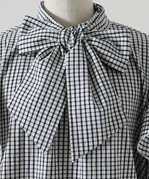 Cheek（チーク）の「長袖ボウタイフリルブラウス（シャツ/ブラウス・レディース・ホワイト×ブラック/イエロー・MEDIUM）」の18枚目の写真