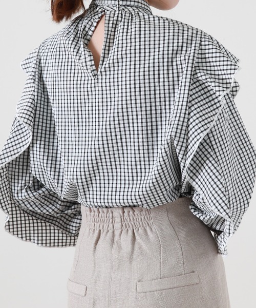 Cheek（チーク）の「長袖ボウタイフリルブラウス（シャツ/ブラウス・レディース・ホワイト×ブラック/イエロー・MEDIUM）」の14枚目の写真