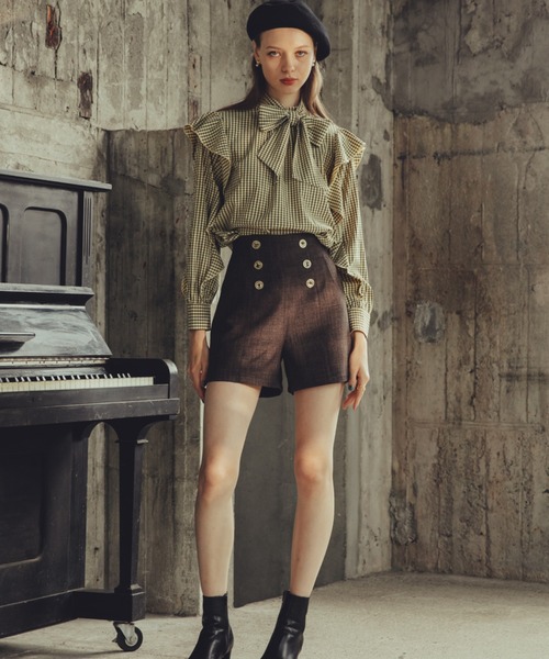 Cheek（チーク）の「長袖ボウタイフリルブラウス（シャツ/ブラウス・レディース・ホワイト×ブラック/イエロー・MEDIUM）」の22枚目の写真