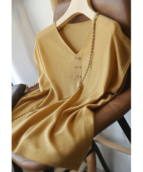 LOPASS(ロパス)の「フレンチ袖 Vネックトップス(Tシャツ/カットソー・レディース・イエロー・M/L)」の5枚目の写真