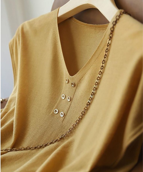 LOPASS(ロパス)の「フレンチ袖 Vネックトップス(Tシャツ/カットソー・レディース・イエロー・M/L)」の6枚目の写真