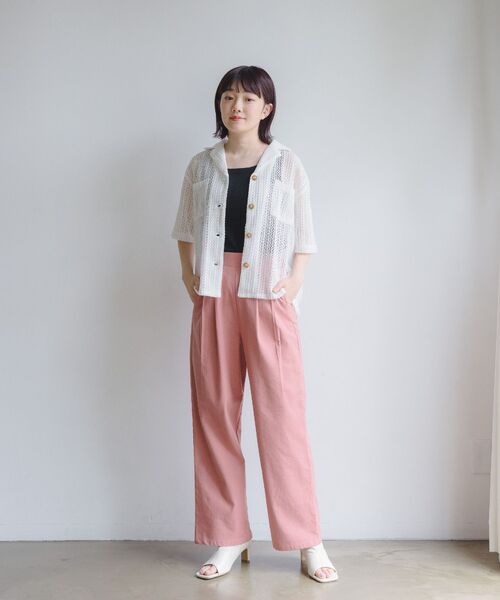 RETRO GIRL(レトロガール)の「メッシュ半袖開襟SH(シャツ/ブラウス・レディース・グリーン/オフホワイト/ブラック・FREE)」の4枚目の写真