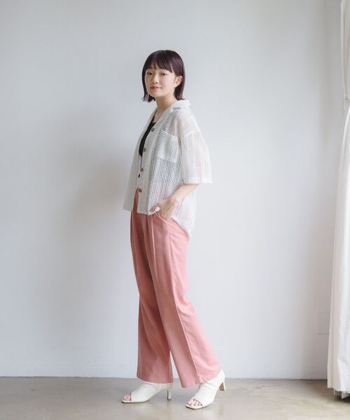 RETRO GIRL(レトロガール)の「メッシュ半袖開襟SH(シャツ/ブラウス・レディース・グリーン/オフホワイト/ブラック・FREE)」の5枚目の写真