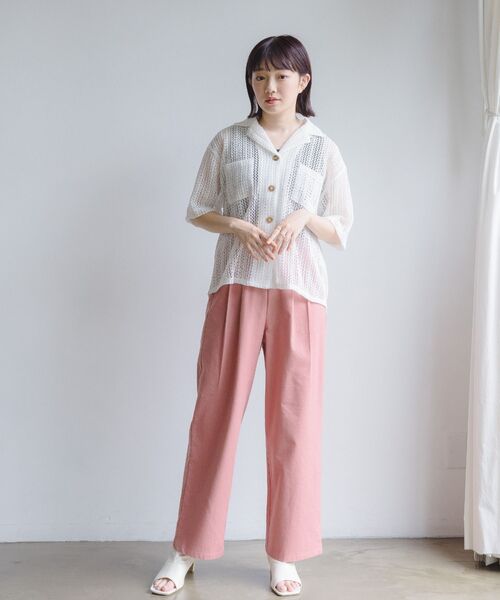 RETRO GIRL(レトロガール)の「メッシュ半袖開襟SH(シャツ/ブラウス・レディース・グリーン/オフホワイト/ブラック・FREE)」の6枚目の写真