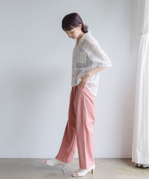 RETRO GIRL(レトロガール)の「メッシュ半袖開襟SH(シャツ/ブラウス・レディース・グリーン/オフホワイト/ブラック・FREE)」の7枚目の写真