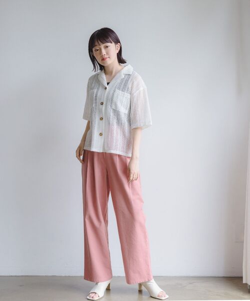 RETRO GIRL(レトロガール)の「メッシュ半袖開襟SH(シャツ/ブラウス・レディース・グリーン/オフホワイト/ブラック・FREE)」の11枚目の写真