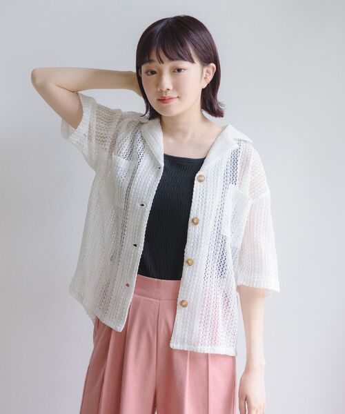 RETRO GIRL(レトロガール)の「メッシュ半袖開襟SH(シャツ/ブラウス・レディース・グリーン/オフホワイト/ブラック・FREE)」の12枚目の写真