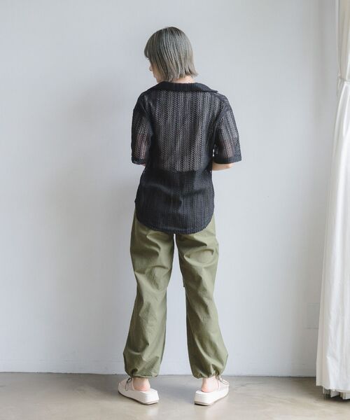 RETRO GIRL(レトロガール)の「メッシュ半袖開襟SH(シャツ/ブラウス・レディース・グリーン/オフホワイト/ブラック・FREE)」の18枚目の写真