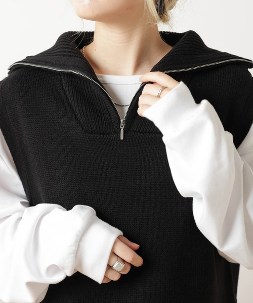 WEGO(ウィゴー)の「WEGO/ハーフジップニットベスト(ベスト・レディース・ブラック/サックスブルー/ライトブラウン/ホワイト系その他5・FREE)」の5枚目の写真