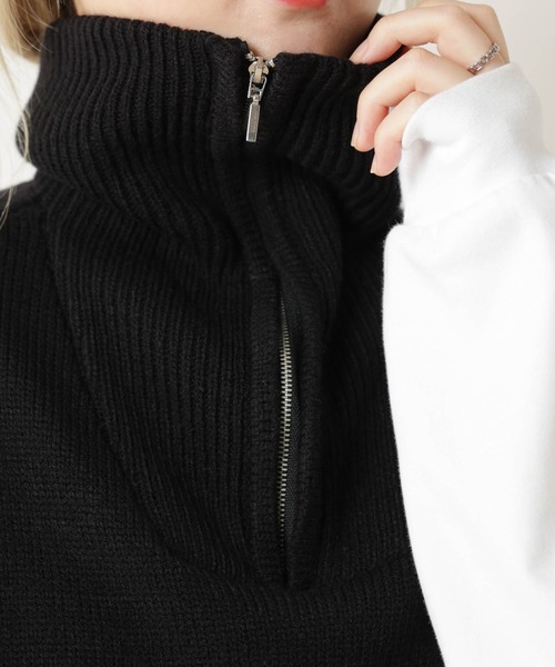 WEGO(ウィゴー)の「WEGO/ハーフジップニットベスト(ベスト・レディース・ブラック/サックスブルー/ライトブラウン/ホワイト系その他5・FREE)」の7枚目の写真