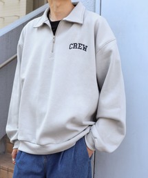 ZIP FIVE | 【CREW】ハーフジップフロント刺繍ロゴ /オーバーサイズシルエットハーフジップスウェット【2022AW】(スウェット)