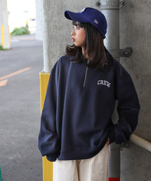 ZIP FIVE | 【CREW】ハーフジップフロント刺繍ロゴ /オーバーサイズシルエットハーフジップスウェット【2022AW】(スウェット)
