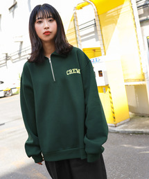 ZIP FIVE | 【CREW】ハーフジップフロント刺繍ロゴ /オーバーサイズシルエットハーフジップスウェット【2022AW】(スウェット)