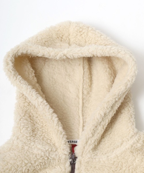 CONVERSE（コンバース）の「CONVERSE/コンバース ワンポイントロゴ刺繍 ボア オーバーサイズ ハーフジップ パーカー レディース メンズ フーディー（パーカー・レディース・オフホワイト/ブルー/グリーン/ブラック・M/L/LL）」の7枚目の写真