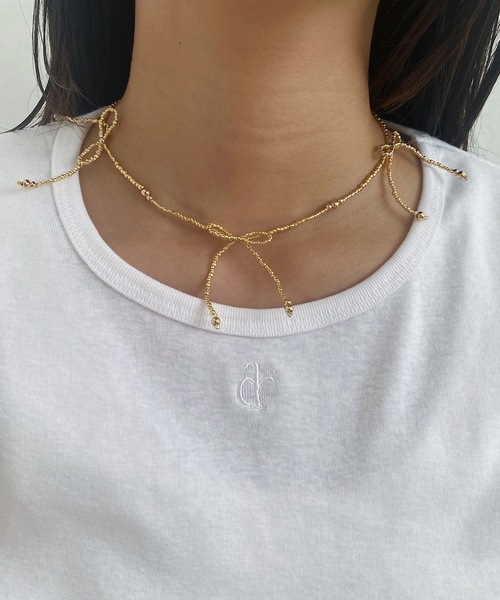 whim(ウィム)の「Lottie-リボンビーズネックレス-(ネックレス・レディース・シルバー/ゴールド/クリア・FREE)」の12枚目の写真