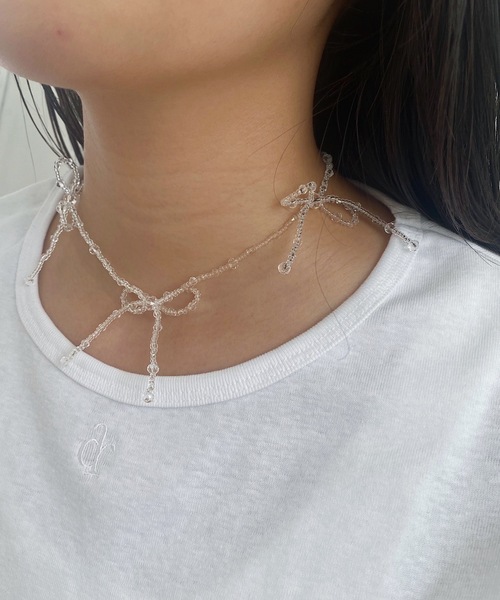 whim(ウィム)の「Lottie-リボンビーズネックレス-(ネックレス・レディース・シルバー/ゴールド/クリア・FREE)」の8枚目の写真
