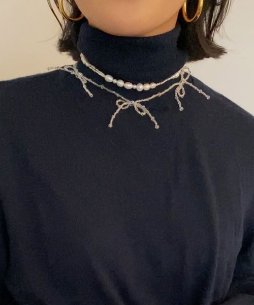 whim(ウィム)の「Lottie-リボンビーズネックレス-(ネックレス・レディース・シルバー/ゴールド/クリア・FREE)」の21枚目の写真