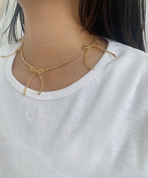 whim(ウィム)の「Lottie-リボンビーズネックレス-(ネックレス・レディース・シルバー/ゴールド/クリア・FREE)」の22枚目の写真