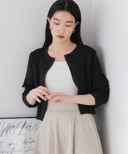 LOWRYS FARM(ローリーズファーム)の「2WAYクロップドカーディガン 165093(カーディガン/ボレロ・レディース・ブラック/ピンク/グリーン/オフホワイト/ホワイト系1・FREE)」の9枚目の写真