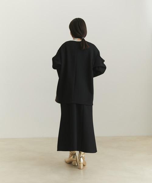 VIS（ビス）の「【スフレタッチシリーズ】【洗える】Vネックコクーンジャケット（ノーカラージャケット・レディース・ブラック/ベージュ/マスタード・FREE）」の4枚目の写真