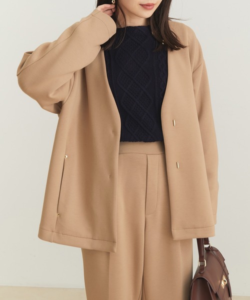 VIS（ビス）の「【スフレタッチシリーズ】【洗える】Vネックコクーンジャケット（ノーカラージャケット・レディース・ブラック/ベージュ/マスタード・FREE）」の18枚目の写真