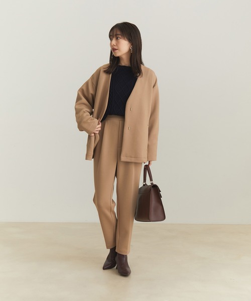 VIS（ビス）の「【スフレタッチシリーズ】【洗える】Vネックコクーンジャケット（ノーカラージャケット・レディース・ブラック/ベージュ/マスタード・FREE）」の16枚目の写真