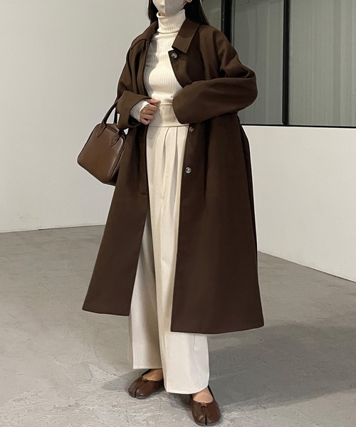 Louere（ルエレ）の「ステンカラーベルト付きコート（ステンカラーコート・レディース・ブラック/ダークベージュ/カーキブラウン・SMALL/MEDIUM/LARGE）」の17枚目の写真