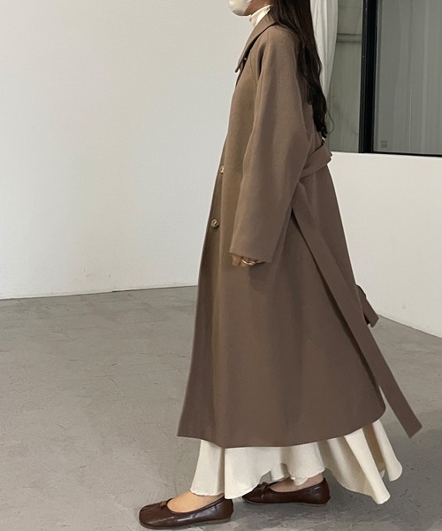 Louere（ルエレ）の「ステンカラーベルト付きコート（ステンカラーコート・レディース・ブラック/ダークベージュ/カーキブラウン・SMALL/MEDIUM/LARGE）」の5枚目の写真