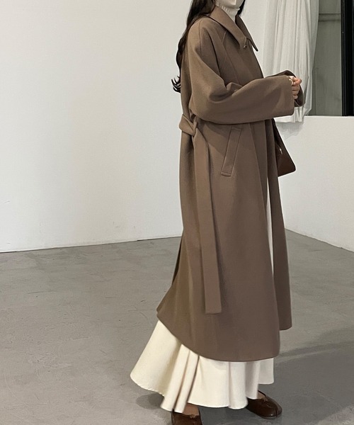 Louere（ルエレ）の「ステンカラーベルト付きコート（ステンカラーコート・レディース・ブラック/ダークベージュ/カーキブラウン・SMALL/MEDIUM/LARGE）」の7枚目の写真