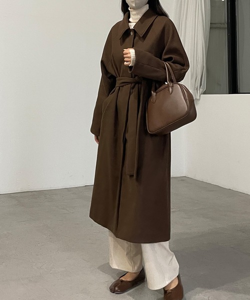 Louere（ルエレ）の「ステンカラーベルト付きコート（ステンカラーコート・レディース・ブラック/ダークベージュ/カーキブラウン・SMALL/MEDIUM/LARGE）」の16枚目の写真