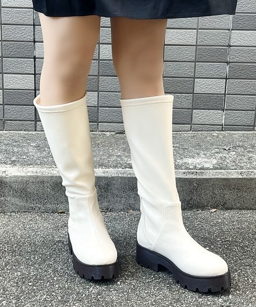 Sugar Sugar(シュガーシュガー)の「【SUGAR SUGAR シュガーシュガー】軽量厚底ストレッチロングブーツ(ブーツ・レディース・ブラック/アイボリー・M/S/L/LL)」の17枚目の写真
