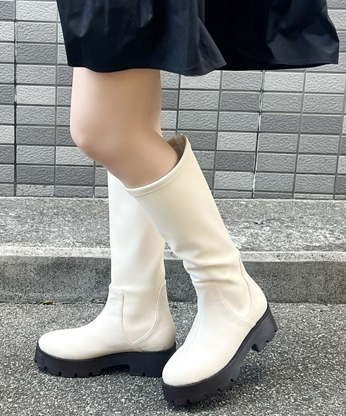 Sugar Sugar(シュガーシュガー)の「【SUGAR SUGAR シュガーシュガー】軽量厚底ストレッチロングブーツ(ブーツ・レディース・ブラック/アイボリー・M/S/L/LL)」の20枚目の写真
