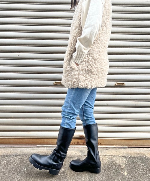Sugar Sugar(シュガーシュガー)の「【SUGAR SUGAR シュガーシュガー】軽量厚底ストレッチロングブーツ(ブーツ・レディース・ブラック/アイボリー・M/S/L/LL)」の7枚目の写真