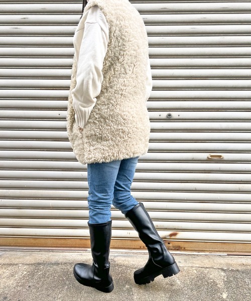 Sugar Sugar(シュガーシュガー)の「【SUGAR SUGAR シュガーシュガー】軽量厚底ストレッチロングブーツ(ブーツ・レディース・ブラック/アイボリー・M/S/L/LL)」の5枚目の写真