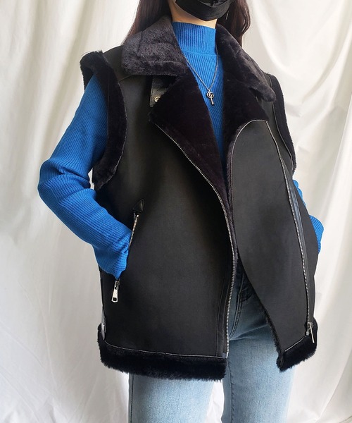 セール】B-3フェイクファーオーバームートンベスト（ベスト）｜me+em