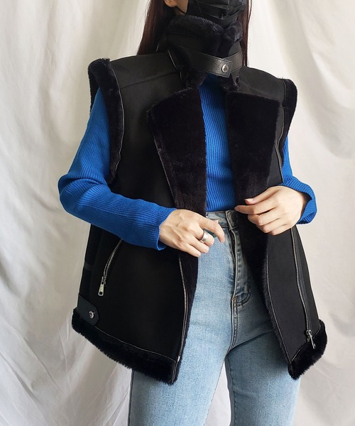 セール】B-3フェイクファーオーバームートンベスト（ベスト）｜me+em