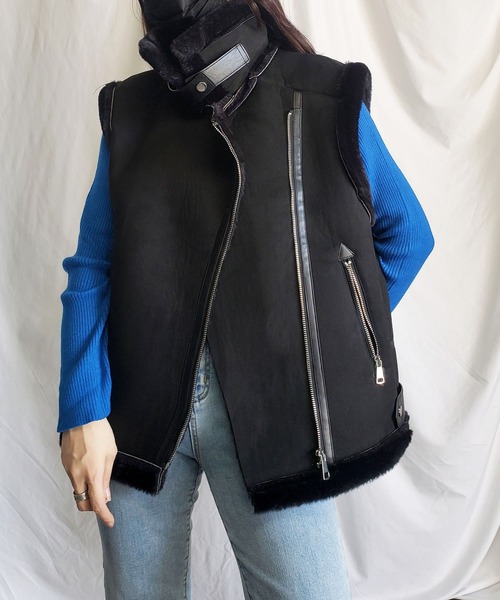 セール】B-3フェイクファーオーバームートンベスト（ベスト）｜me+em