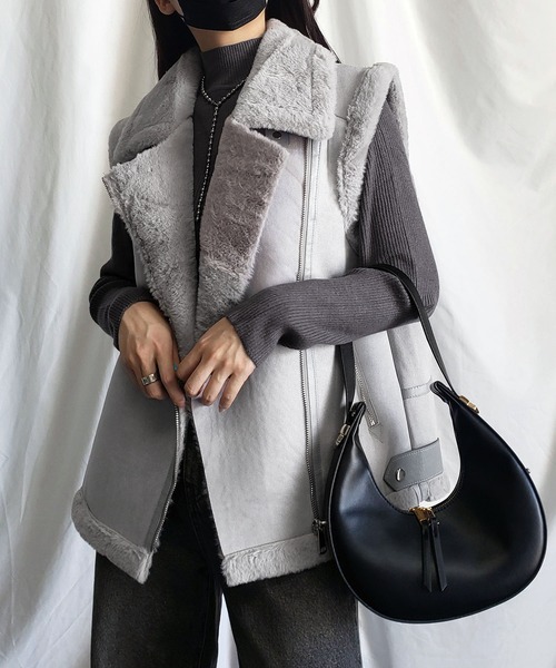 セール】B-3フェイクファーオーバームートンベスト（ベスト）｜me+em