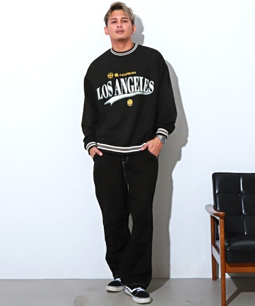 LUXSTYLE（ラグスタイル）の「リブラインプリントBIGトレーナー（スウェット・メンズ・ホワイト/ブラック/杢グレー・L/M）」の6枚目の写真