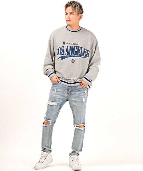 LUXSTYLE（ラグスタイル）の「リブラインプリントBIGトレーナー（スウェット・メンズ・ホワイト/ブラック/杢グレー・L/M）」の8枚目の写真