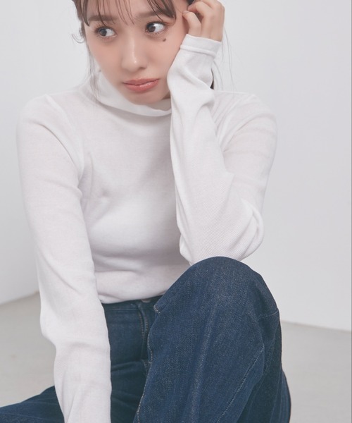 N WITH.（エヌウィズ）の「ハイネックカットソー（Tシャツ/カットソー・レディース・ブラック/ホワイト/ライトグリーン・F）」の4枚目の写真