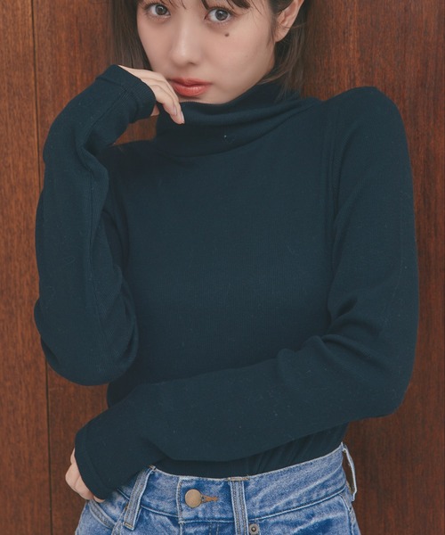 N WITH.（エヌウィズ）の「ハイネックカットソー（Tシャツ/カットソー・レディース・ブラック/ホワイト/ライトグリーン・F）」の7枚目の写真